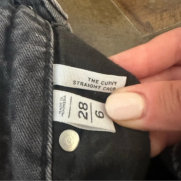 LOFT The Curvy Straight Crop High Rise Jeans Raw Hem Ripped Black 28 - Picture 7 of 8